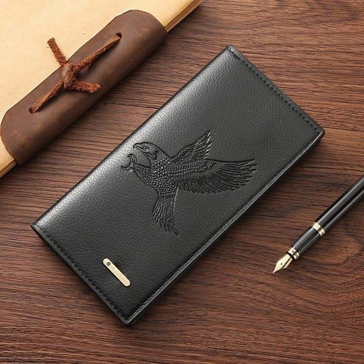 Men's Embossed Bird Leather Wallet – Brown | Premium Long Bifold Wallet