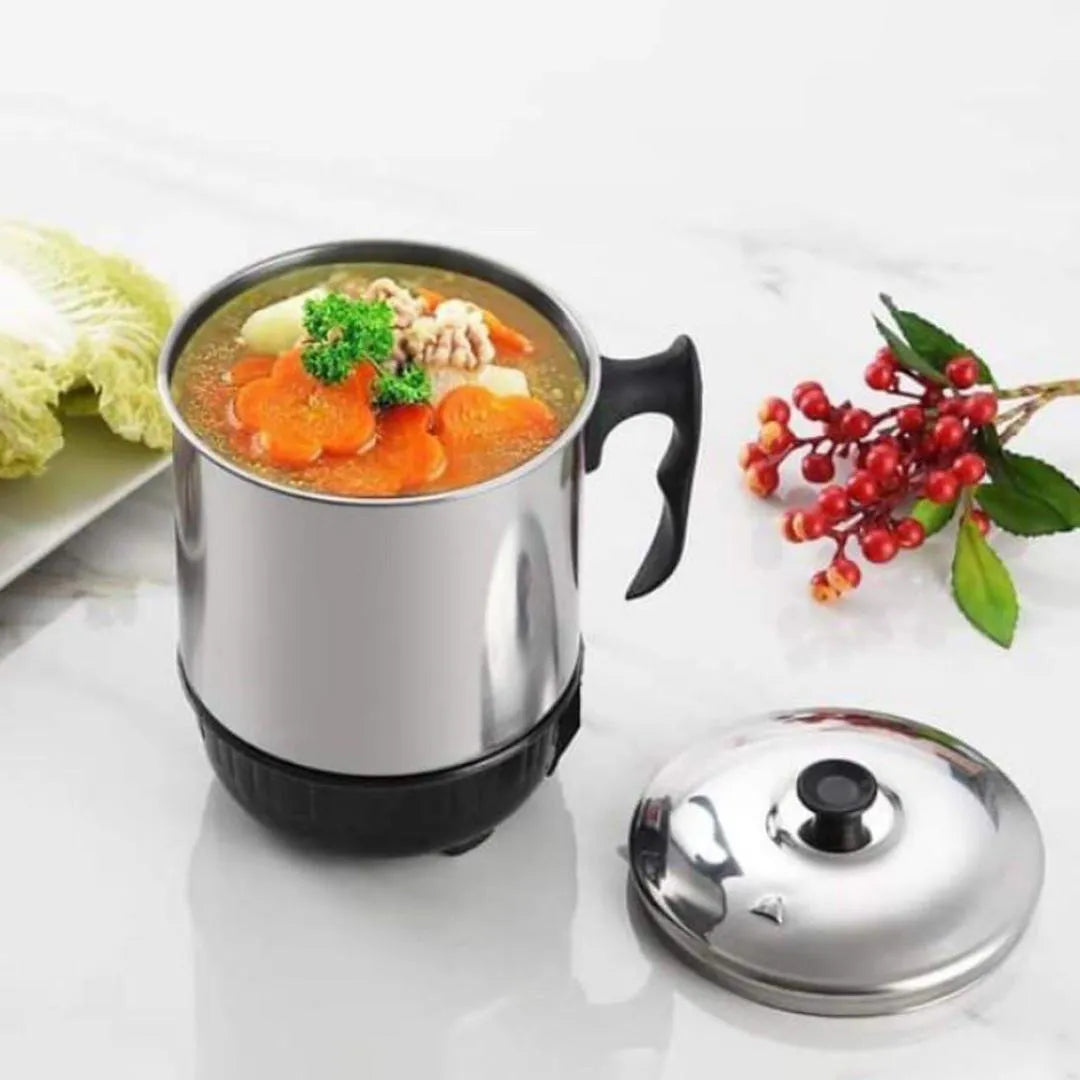 Electric Stainless Steel Multi-Purpose Cooking Kettle with Black Handle & Lid