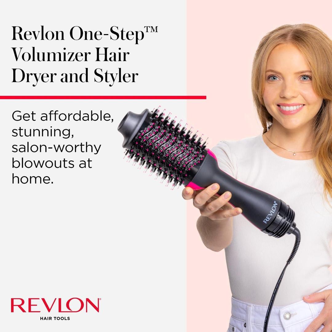 Salon Smooth Hot Air Dryer Brush – Black & Pink ABS Lightweight Hair Styler