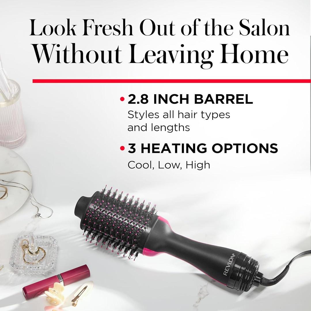 Salon Smooth Hot Air Dryer Brush – Black & Pink ABS Lightweight Hair Styler