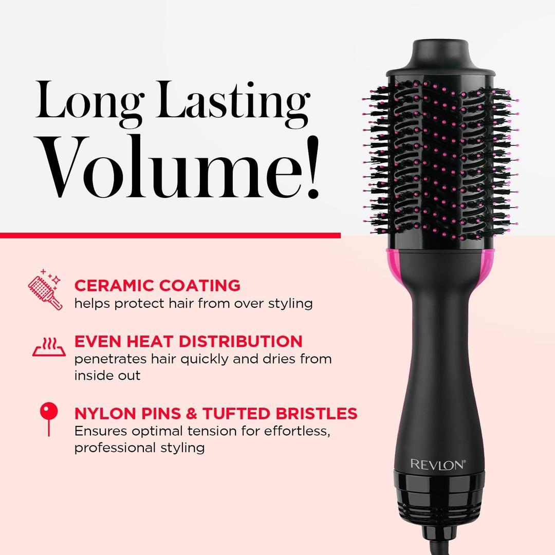 Salon Smooth Hot Air Dryer Brush – Black & Pink ABS Lightweight Hair Styler