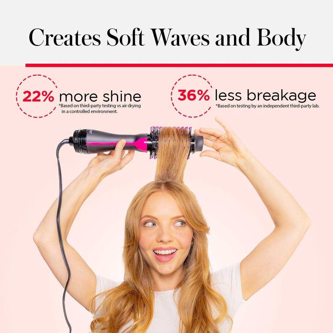 Salon Smooth Hot Air Dryer Brush – Black & Pink ABS Lightweight Hair Styler
