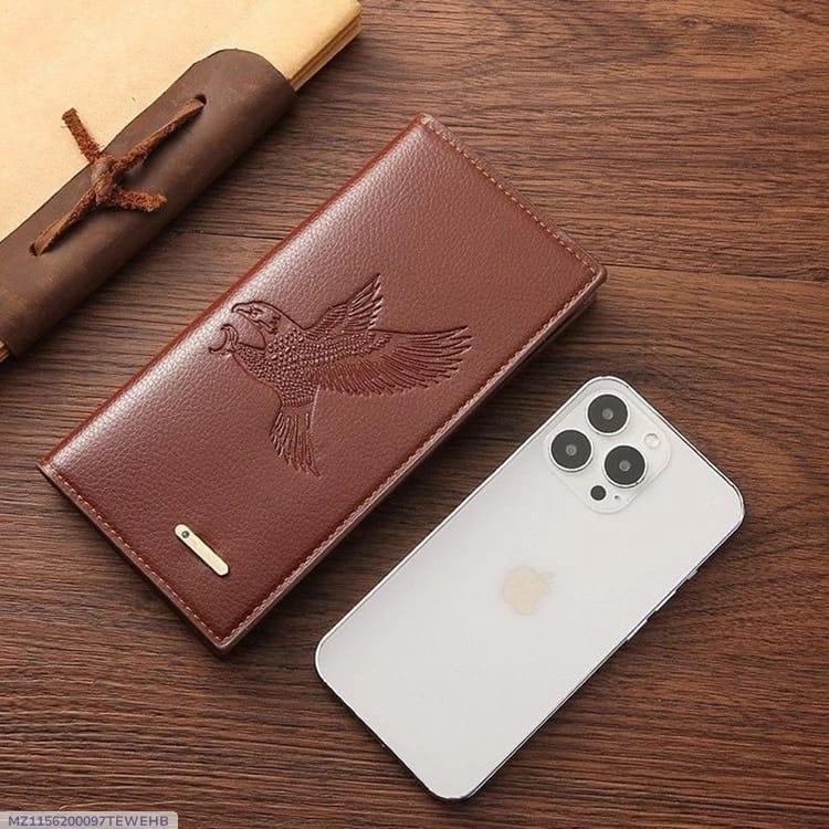 Men's Embossed Bird Leather Wallet – Brown | Premium Long Bifold Wallet