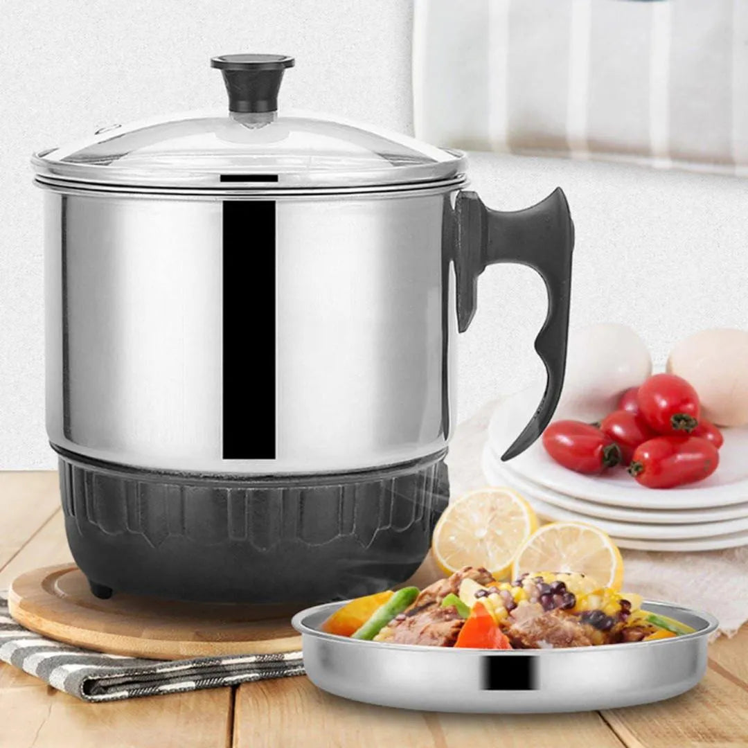 Electric Stainless Steel Multi-Purpose Cooking Kettle with Black Handle & Lid