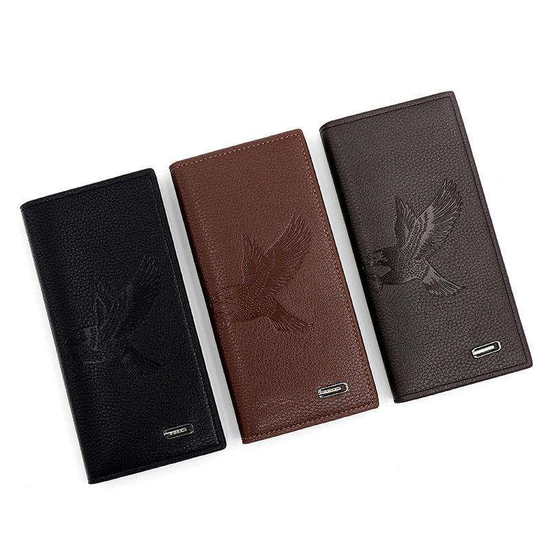 Men's Embossed Bird Leather Wallet – Brown | Premium Long Bifold Wallet