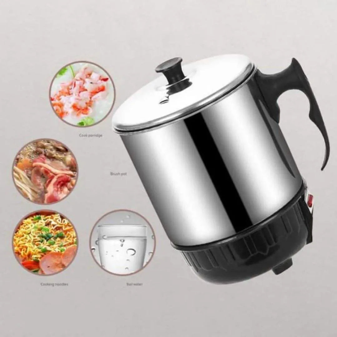 Electric Stainless Steel Multi-Purpose Cooking Kettle with Black Handle & Lid